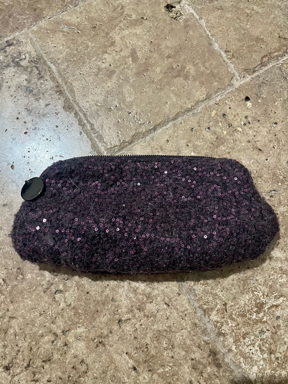 Deux Lux Purple Fuzzy Sequin Zip Clutch Pouch